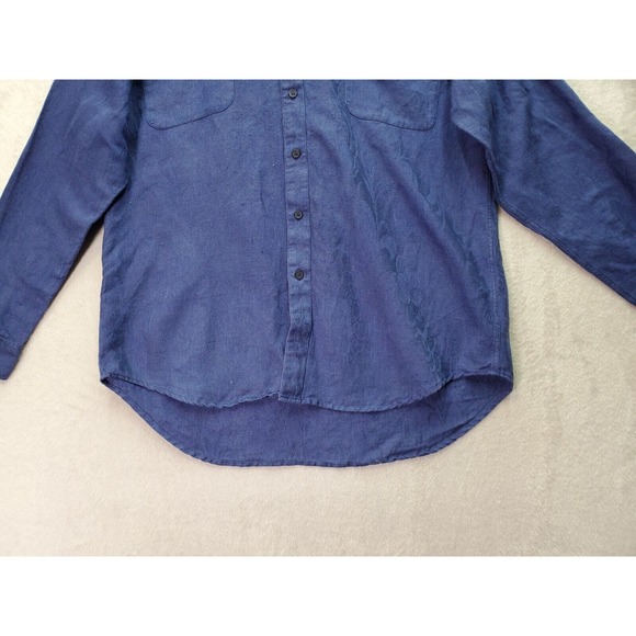 Whipper In Shirt Men's Small Blue Linen Long Sleeve Pockets Collared Button Down - Picture 4 of 8